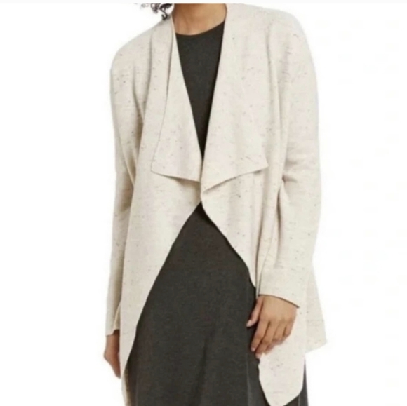 Eileen Fisher Cotton Wool Blend Cascading Open Front Cardigan Large Ivory Black - Picture 8 of 8